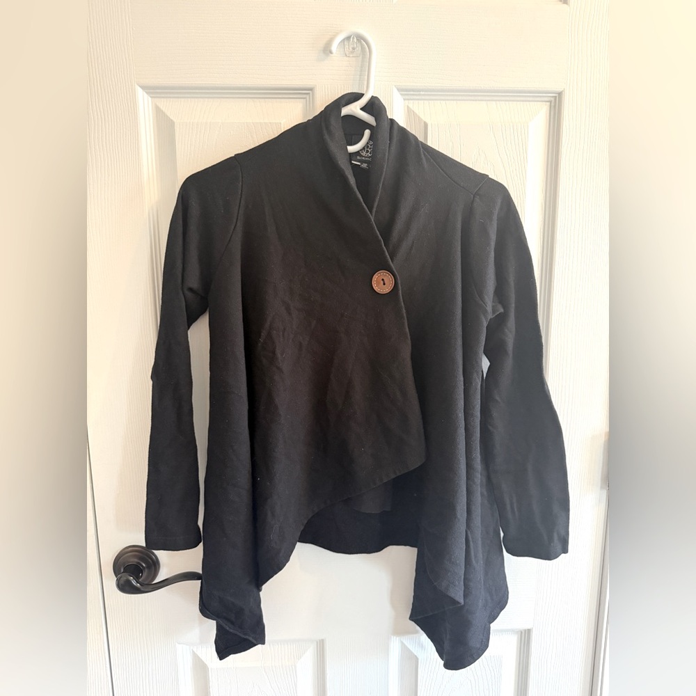 Bobeau Black Cape Sweater Cardigan Button Close Size XS